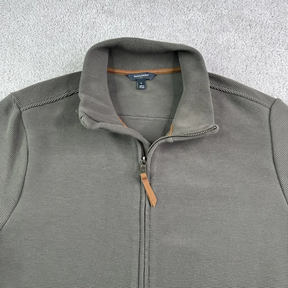 Banana Republic Jacket Mens Large Olive Green Ottoman Ribbed Full Zip Coat